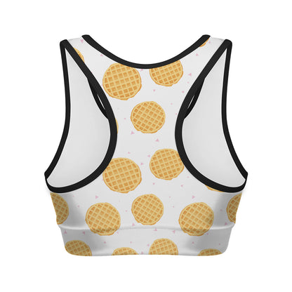 Cute Waffle Pattern Print Women's Sports Bra