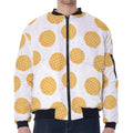 Cute Waffle Pattern Print Zip Sleeve Bomber Jacket