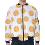 Cute Waffle Pattern Print Zip Sleeve Bomber Jacket