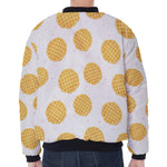 Cute Waffle Pattern Print Zip Sleeve Bomber Jacket