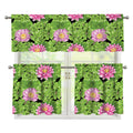 Cute Water Lily Pattern Print 3 Piece Kitchen Curtains