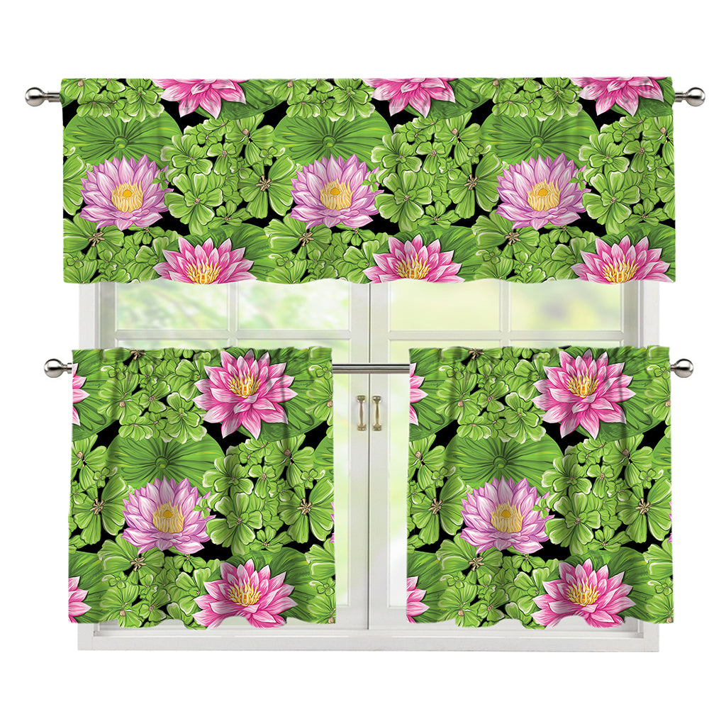 Cute Water Lily Pattern Print 3 Piece Kitchen Curtains