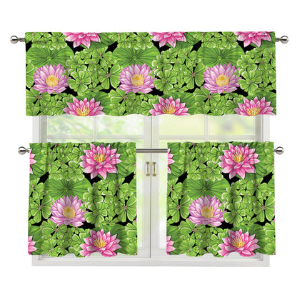 Cute Water Lily Pattern Print 3 Piece Kitchen Curtains