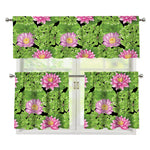 Cute Water Lily Pattern Print 3 Piece Kitchen Curtains