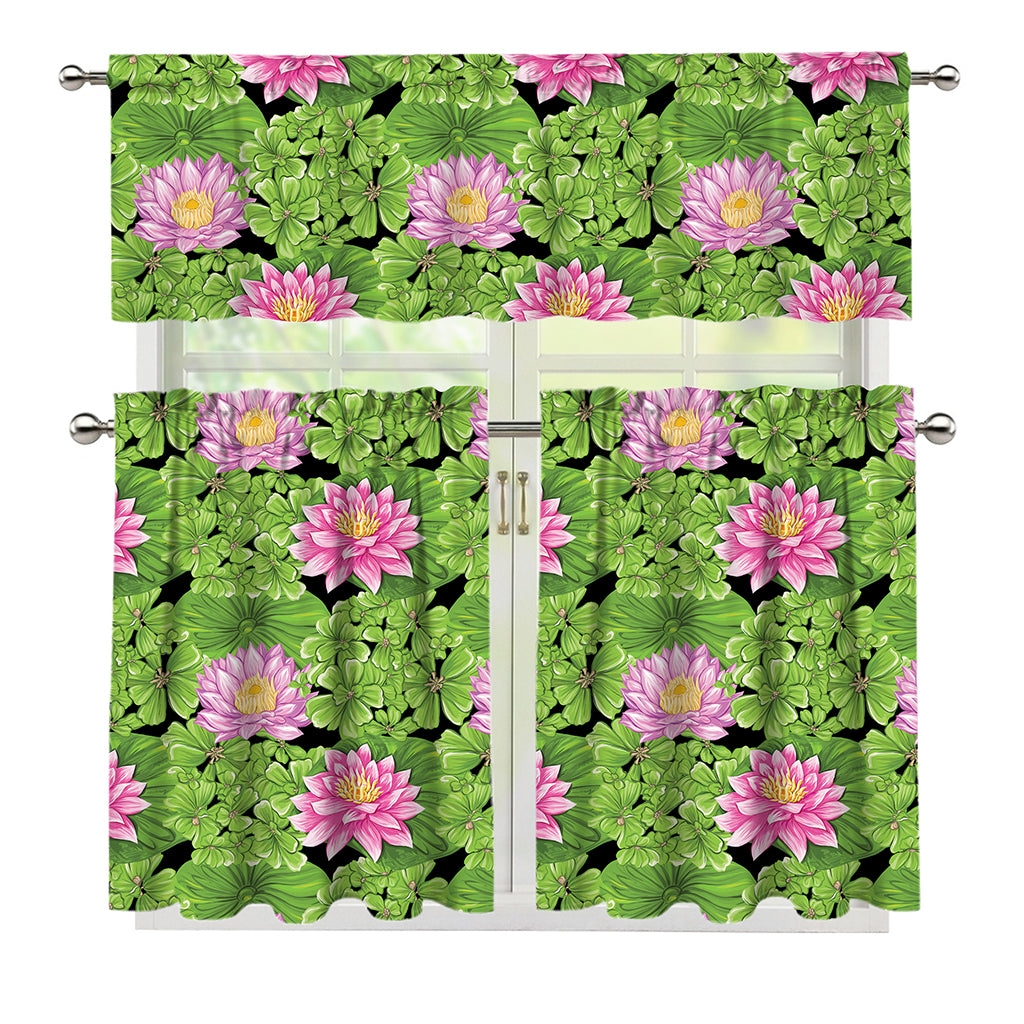 Cute Water Lily Pattern Print 3 Piece Kitchen Curtains