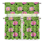 Cute Water Lily Pattern Print 3 Piece Kitchen Curtains