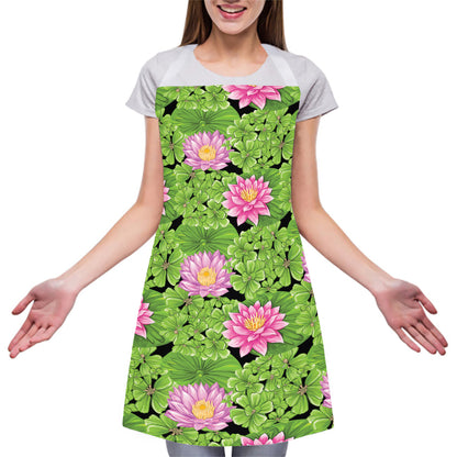 Cute Water Lily Pattern Print Adjustable Apron