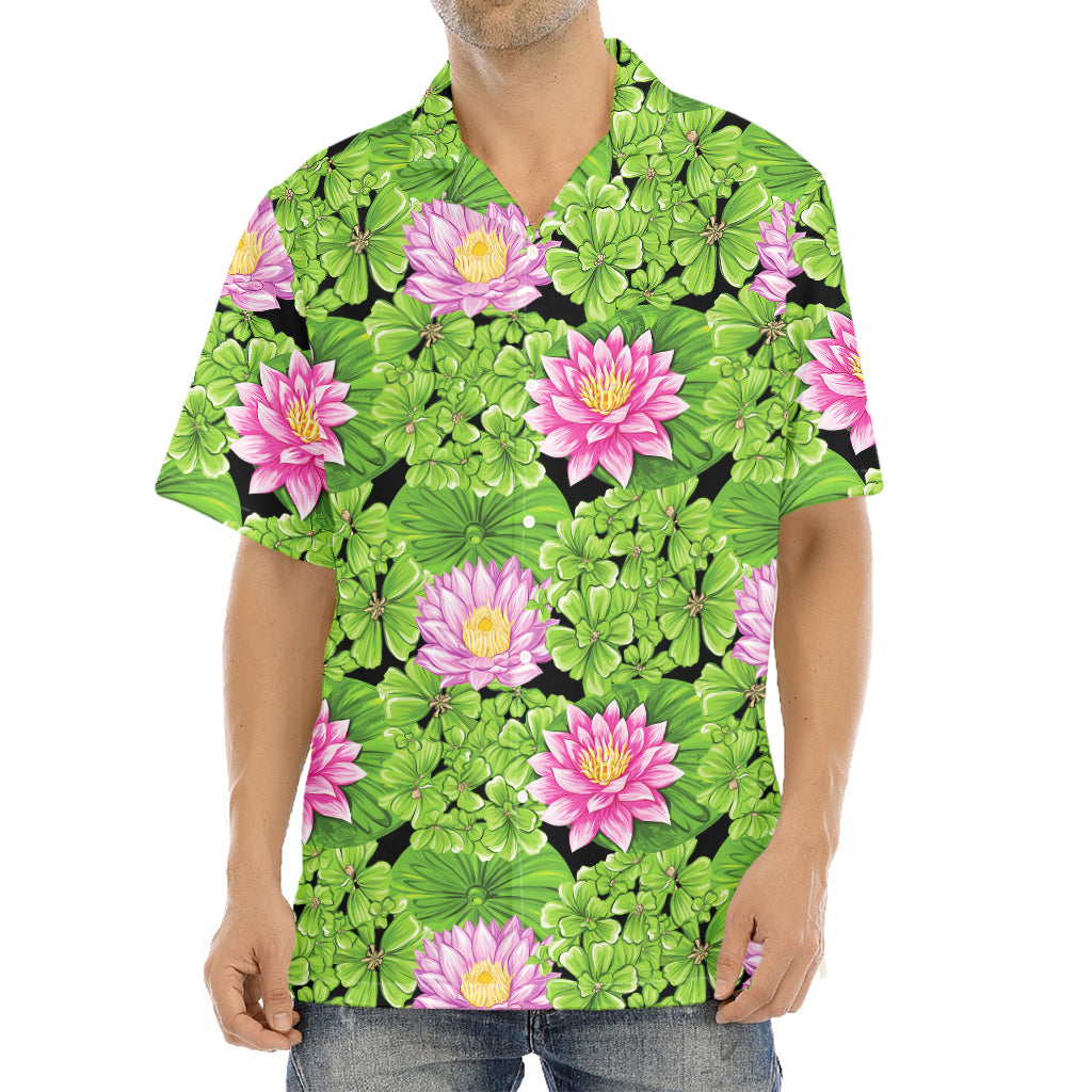 Cute Water Lily Pattern Print Aloha Shirt