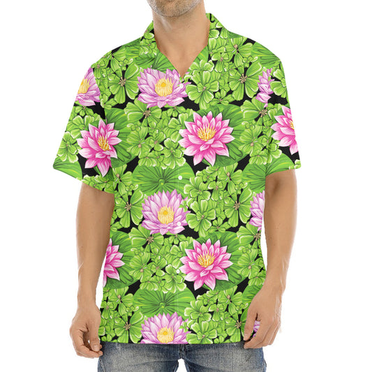 Cute Water Lily Pattern Print Aloha Shirt
