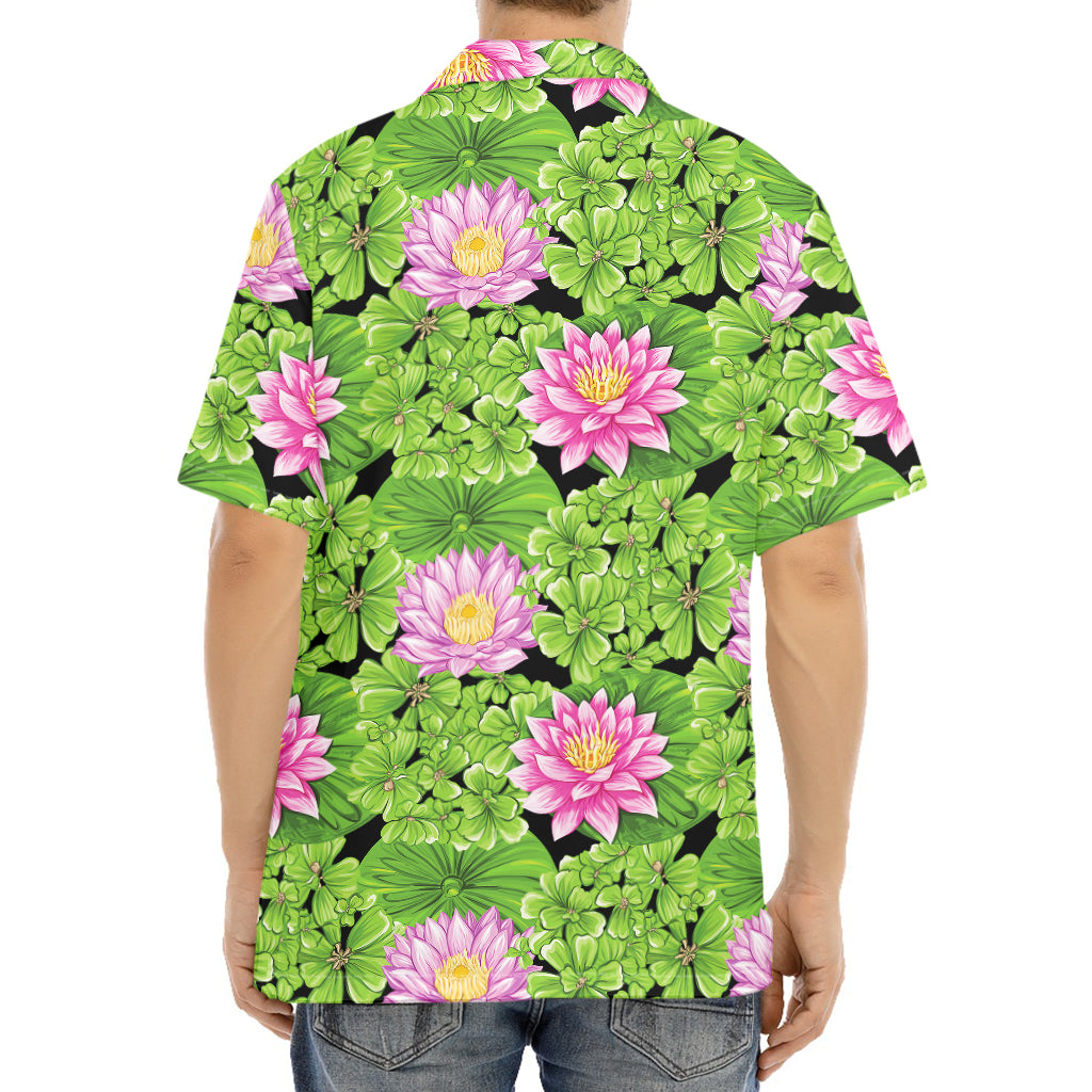 Cute Water Lily Pattern Print Aloha Shirt