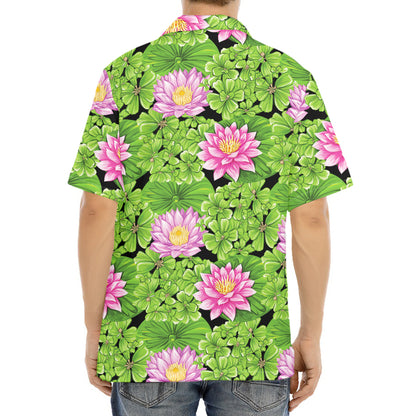 Cute Water Lily Pattern Print Aloha Shirt