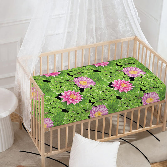 Cute Water Lily Pattern Print Baby Crib Sheet