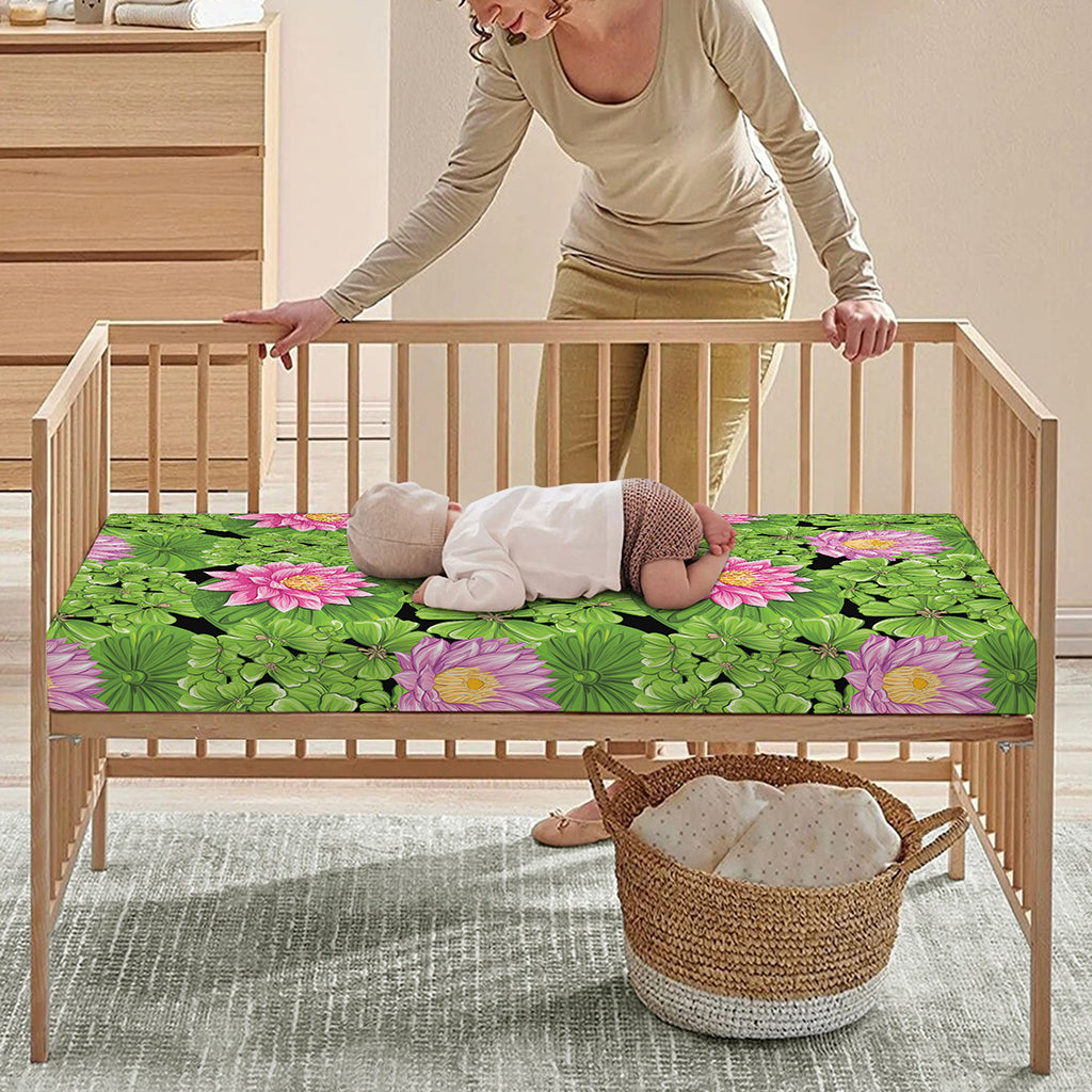 Cute Water Lily Pattern Print Baby Crib Sheet