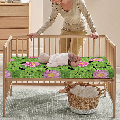 Cute Water Lily Pattern Print Baby Crib Sheet