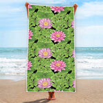 Cute Water Lily Pattern Print Beach Towel