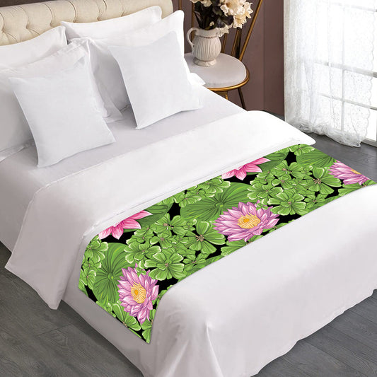 Cute Water Lily Pattern Print Bed Runner