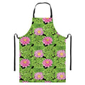 Cute Water Lily Pattern Print Bib Apron With Pocket