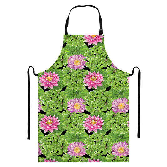 Cute Water Lily Pattern Print Bib Apron With Pocket