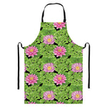 Cute Water Lily Pattern Print Bib Apron With Pocket