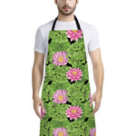 Cute Water Lily Pattern Print Bib Apron With Pocket
