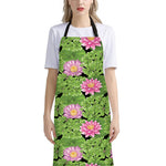 Cute Water Lily Pattern Print Bib Apron With Pocket