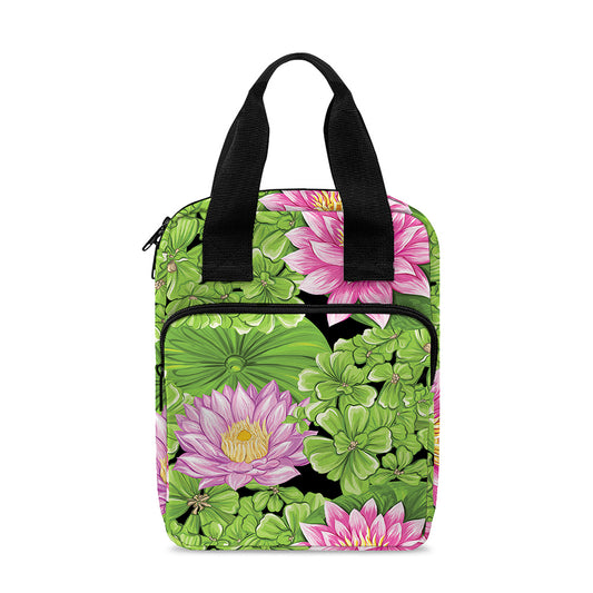 Cute Water Lily Pattern Print Bible Tote Bag
