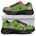 Cute Water Lily Pattern Print Black Chunky Shoes