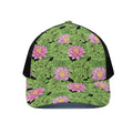 Cute Water Lily Pattern Print Black Mesh Trucker Hat