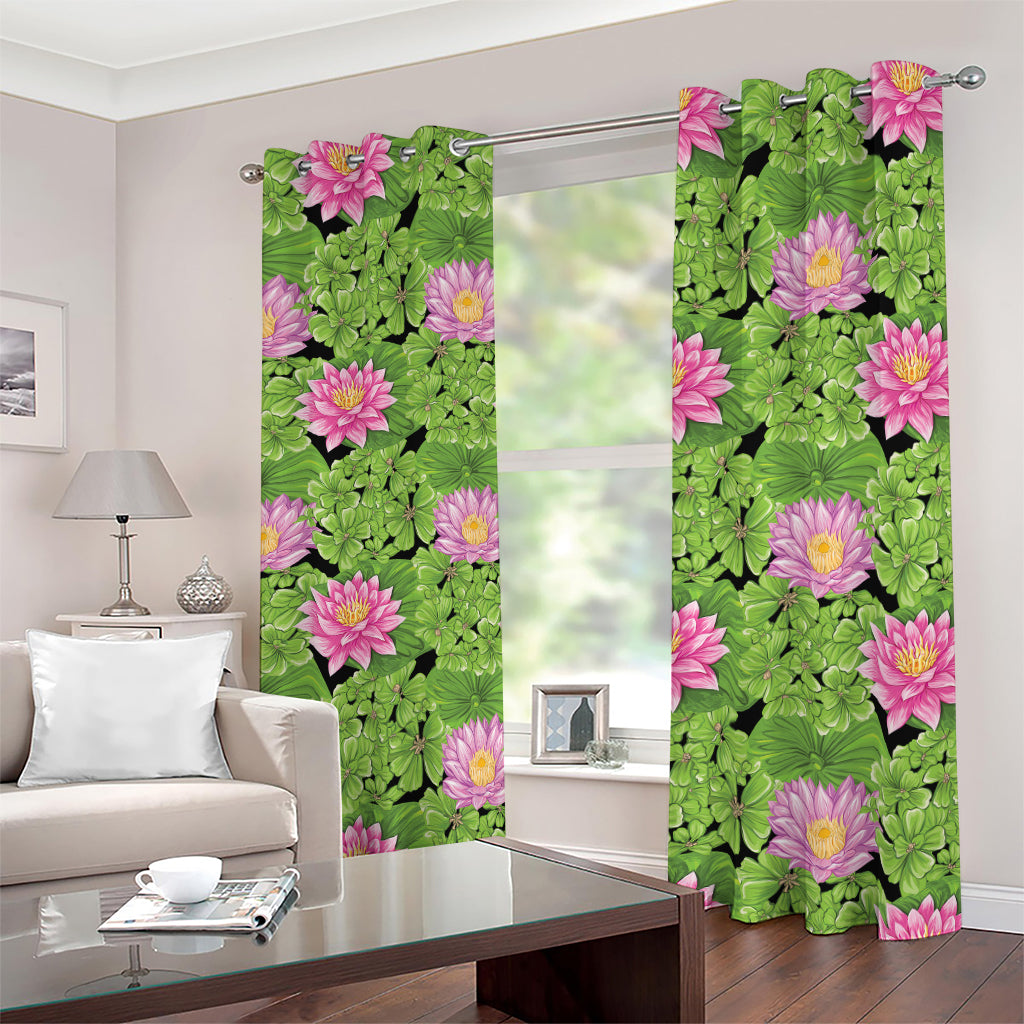 Cute Water Lily Pattern Print Blackout Grommet Curtains