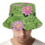 Cute Water Lily Pattern Print Bucket Hat