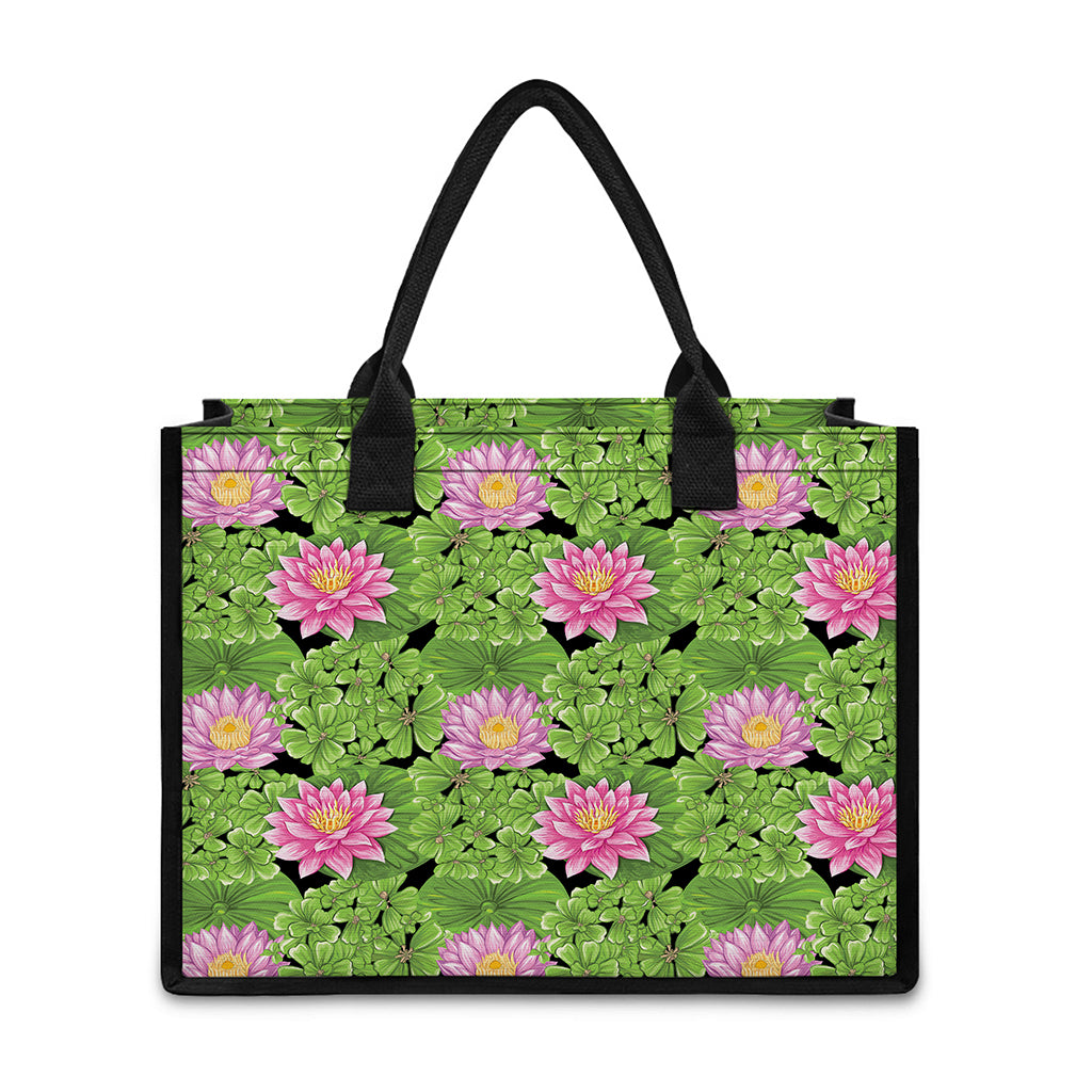 Cute Water Lily Pattern Print Canvas Tote Bag