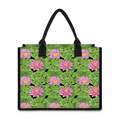 Cute Water Lily Pattern Print Canvas Tote Bag