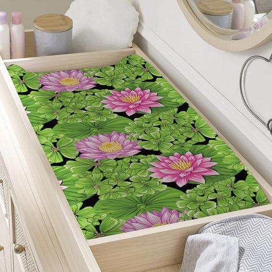 Cute Water Lily Pattern Print Changing Pad Cover