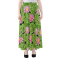 Cute Water Lily Pattern Print Chiffon Maxi Skirt