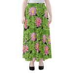 Cute Water Lily Pattern Print Chiffon Maxi Skirt