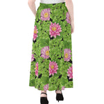 Cute Water Lily Pattern Print Chiffon Maxi Skirt