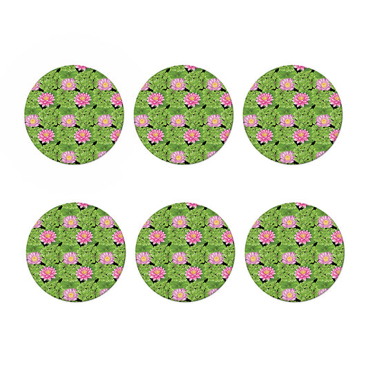 Cute Water Lily Pattern Print Coaster Set
