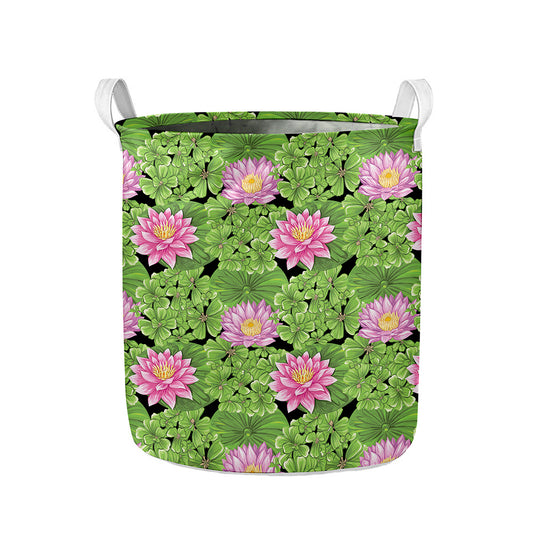 Cute Water Lily Pattern Print Collapsible Laundry Basket
