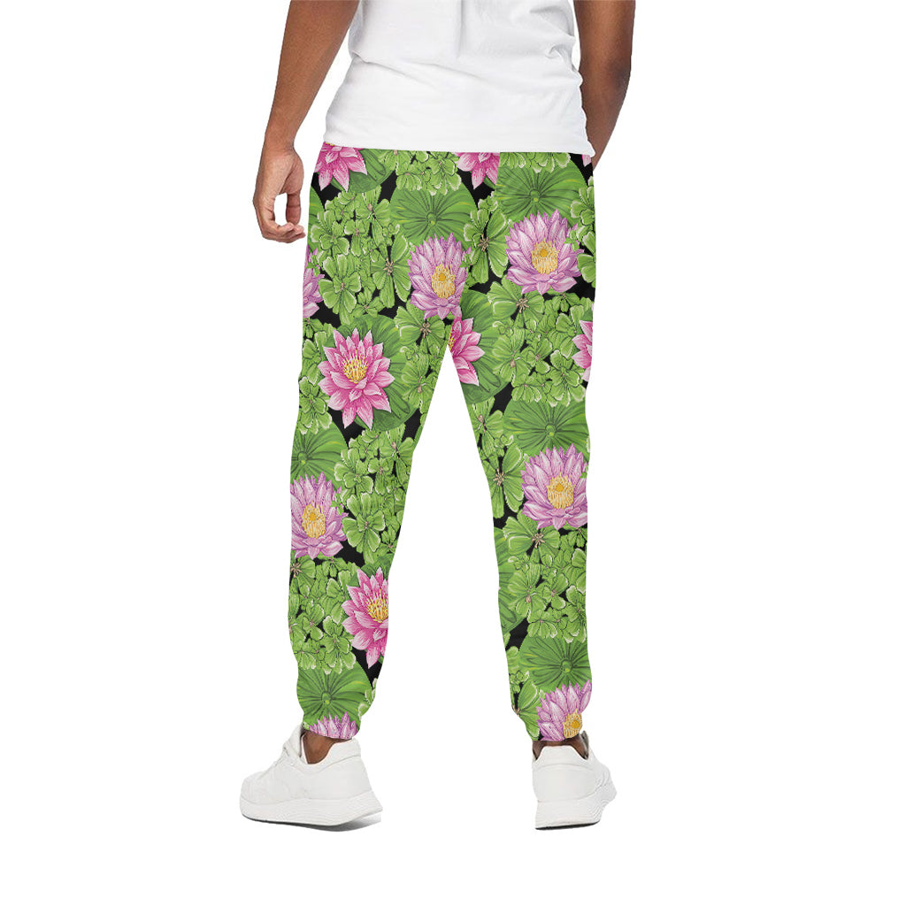 Cute Water Lily Pattern Print Cotton Pants