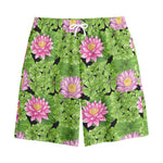 Cute Water Lily Pattern Print Cotton Shorts