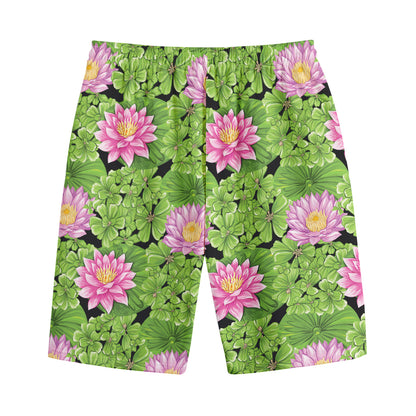 Cute Water Lily Pattern Print Cotton Shorts