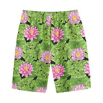 Cute Water Lily Pattern Print Cotton Shorts