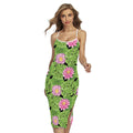 Cute Water Lily Pattern Print Cross Back Cami Dress