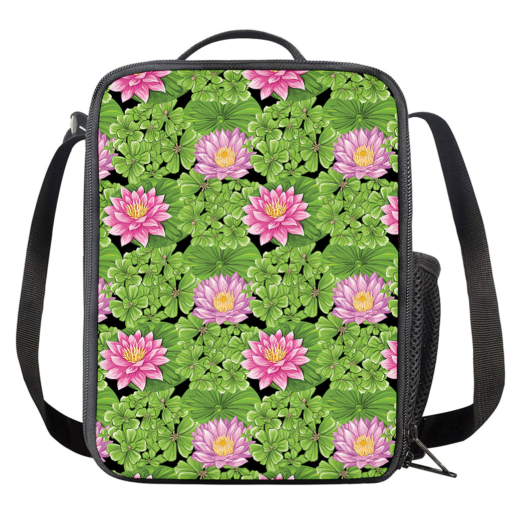 Cute Water Lily Pattern Print Crossbody Lunch Bag