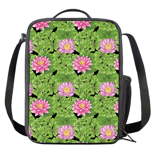 Cute Water Lily Pattern Print Crossbody Lunch Bag