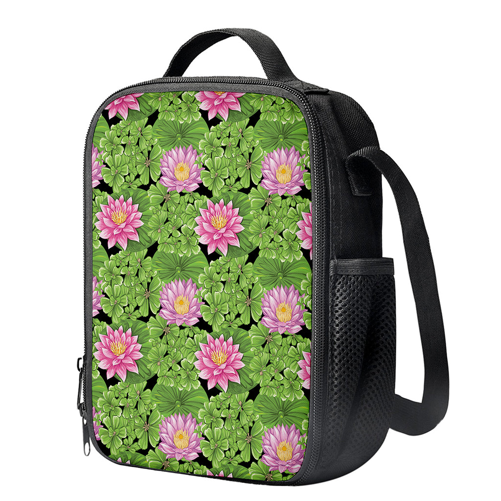 Cute Water Lily Pattern Print Crossbody Lunch Bag