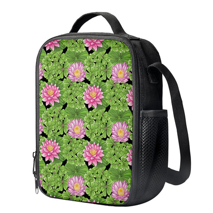 Cute Water Lily Pattern Print Crossbody Lunch Bag