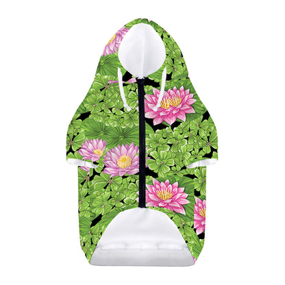 Cute Water Lily Pattern Print Dog Zip Up Hoodie