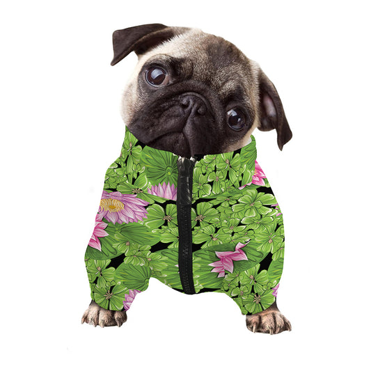 Cute Water Lily Pattern Print Dog Zip Up Jacket