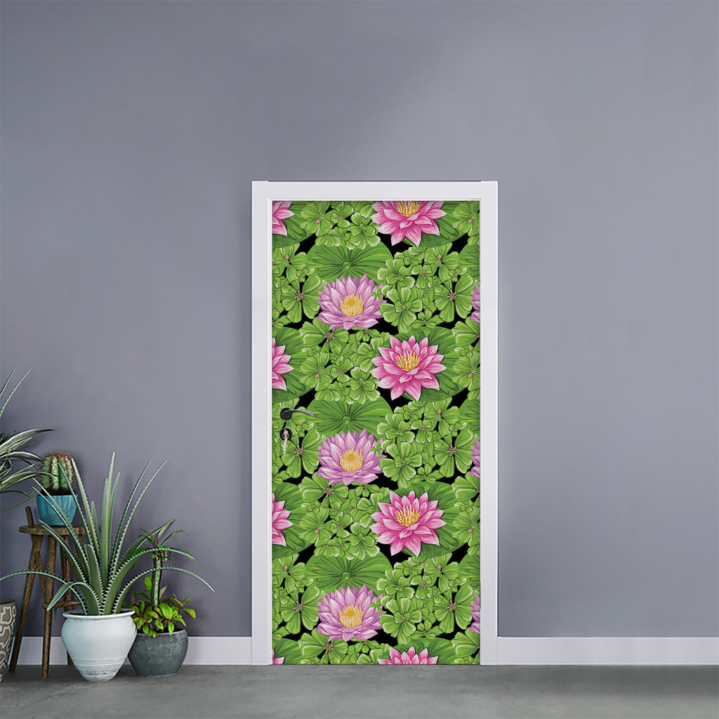 Cute Water Lily Pattern Print Door Sticker